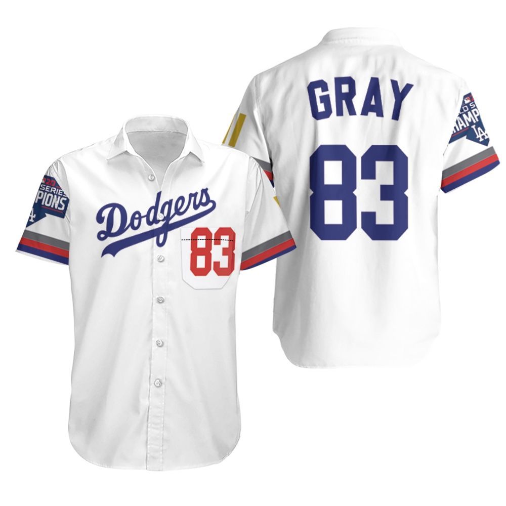 Los Angeles Dodgers Gray 83 2020 Championship Golden Edition White Jersey Inspired Style Hawaiian Shirt Aloha Shirt for Men Women