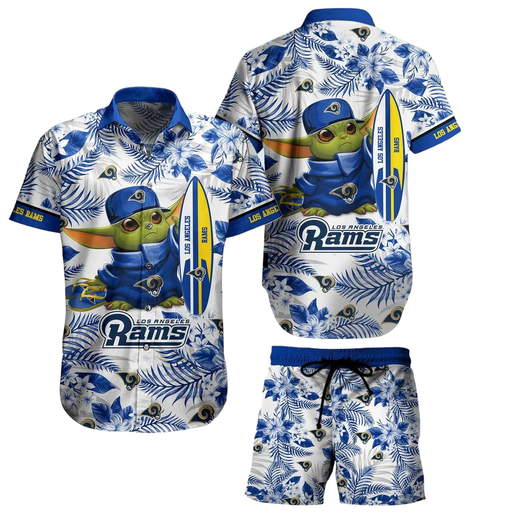 Los Angeles Rams NFL Baby Yoda Hawaiian Shirt And Short Style Tropical Pattern Summer Best Gift For Fan