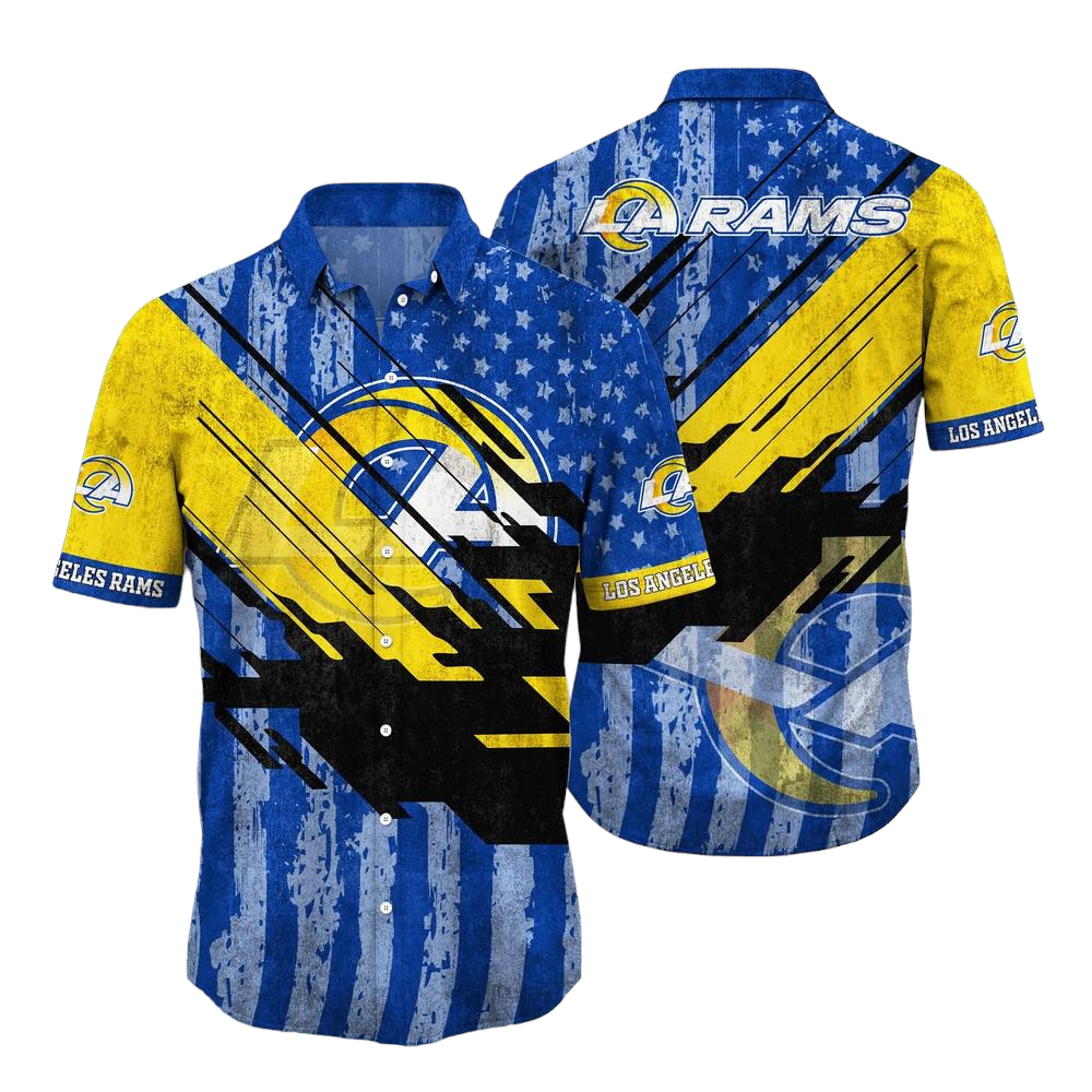 Los Angeles Rams NFL Football Hawaiian Shirt Short American Flag Print This Summer Gift For Fans