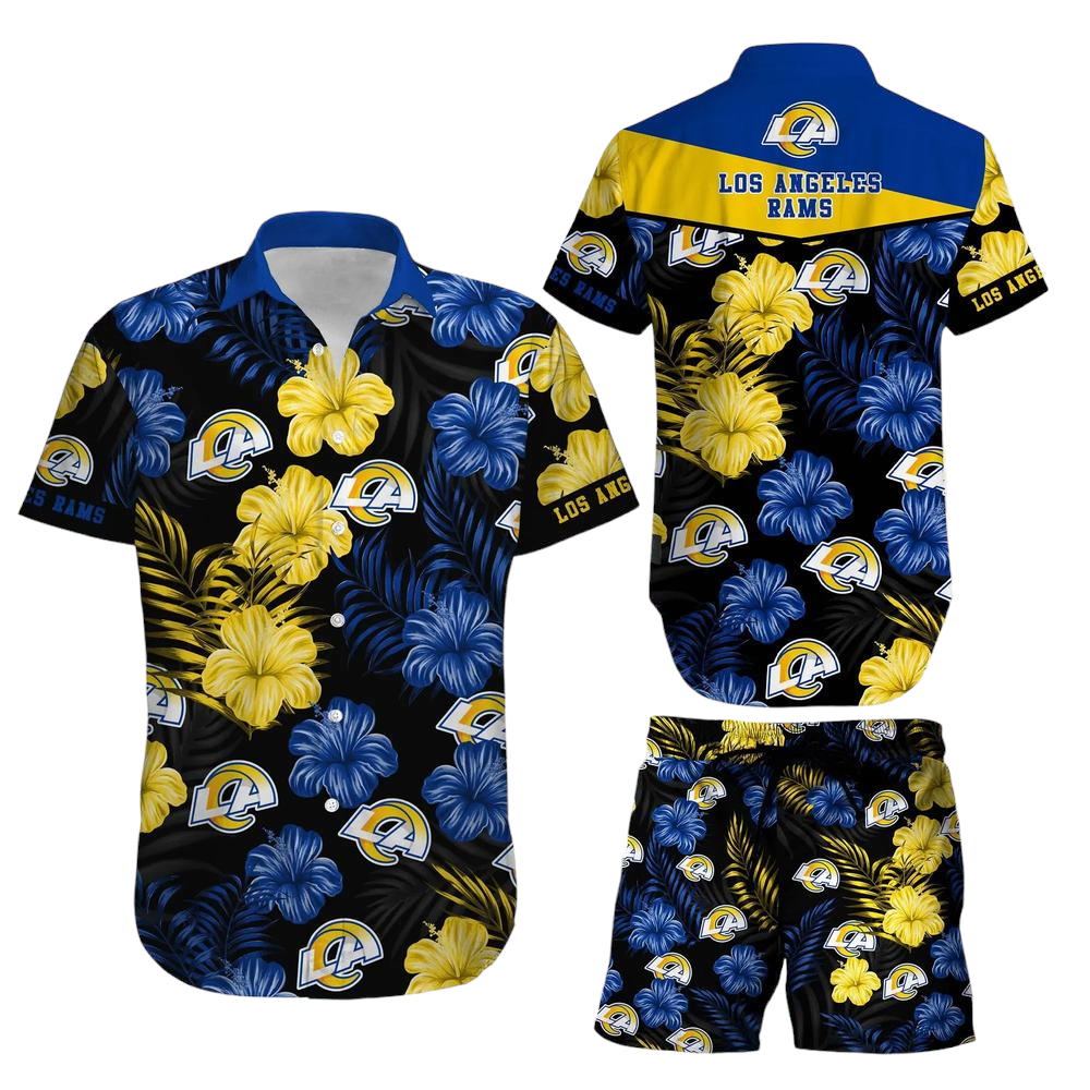 Los Angeles Rams NFL Football Hawaiian Shirt Short Summer With Flower Graphic Retro Sunset Hawaii