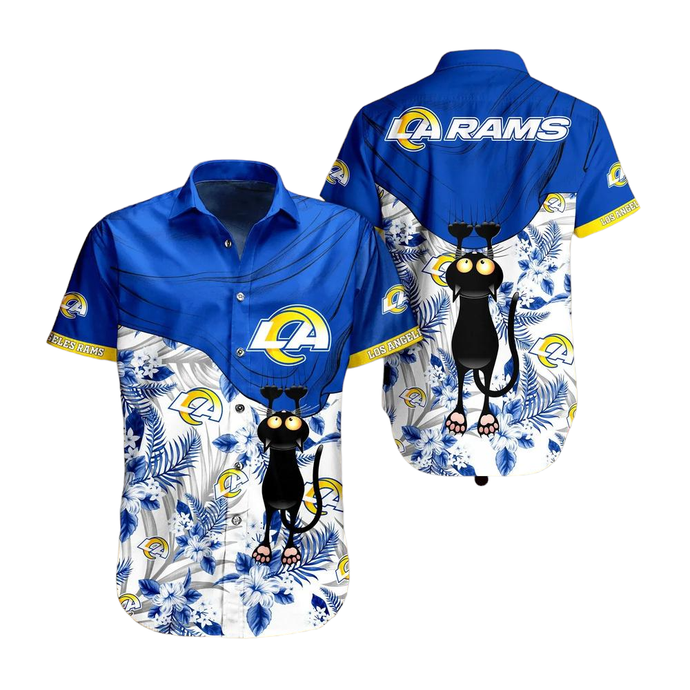 Los Angeles Rams NFL Hawaiian Shirt Black Cat Graphic 3D Printed Hawaii Shirt Short Fan Ever