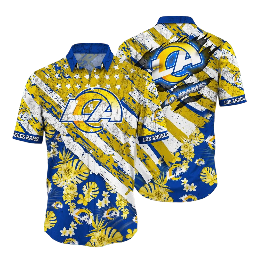 Los Angeles Rams NFL Hawaiian Shirt Floral Print American Flag Beach Shirt Short Style Summer