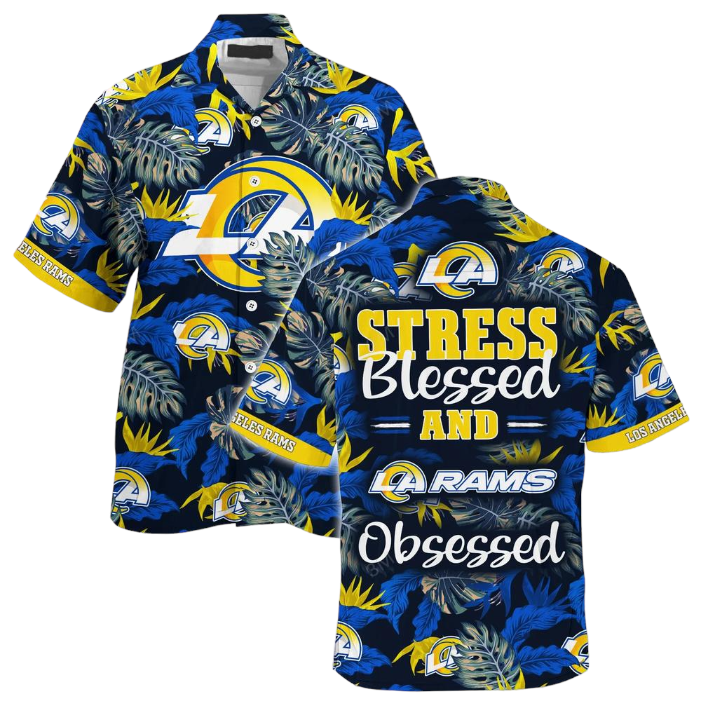 Los Angeles Rams NFL Hawaiian Shirt Stress Blessed Obsessed Summer Beach Shirt Gift For Fans Rams