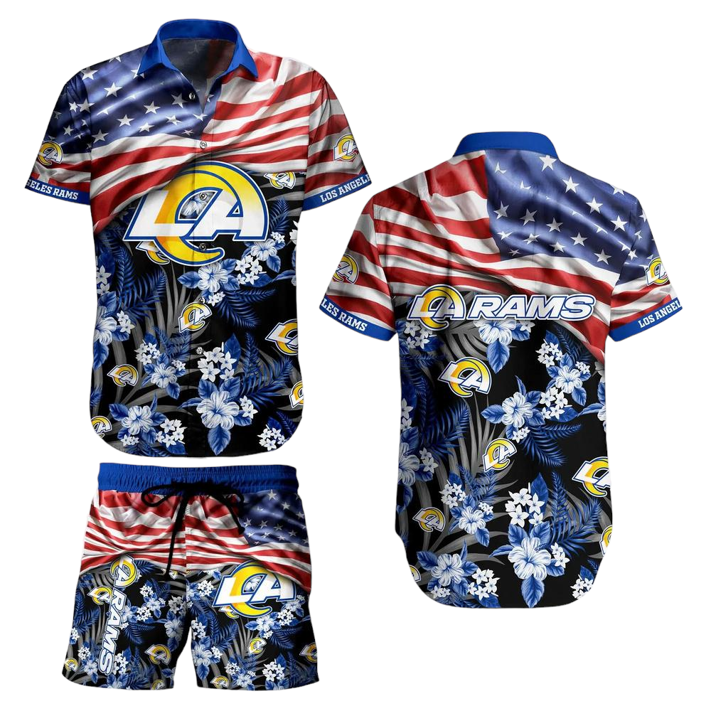 Los Angeles Rams NFL Hawaiian Shirt And Short Summer Tropical Pattern US Flag Best Gift For Sports Enthusiast