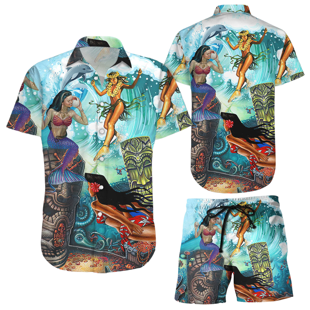 Mermaid Hawaiian Shirt Surfing Girl Under Sea Hawaii Shirt Gifts For Summer Holiday