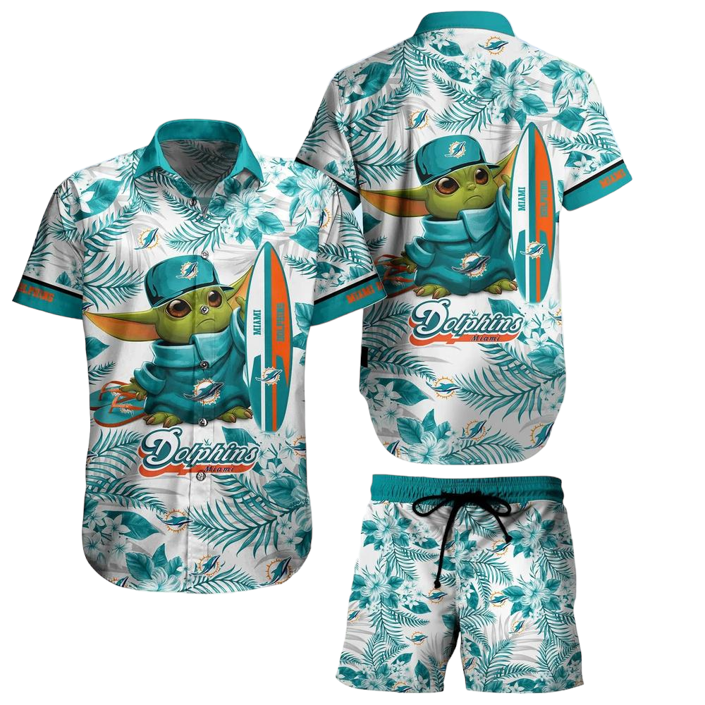 Miami Dolphins NFL Baby Yoda Hawaiian Shirt And Short Style Tropical Pattern Summer Best Gift For Fan