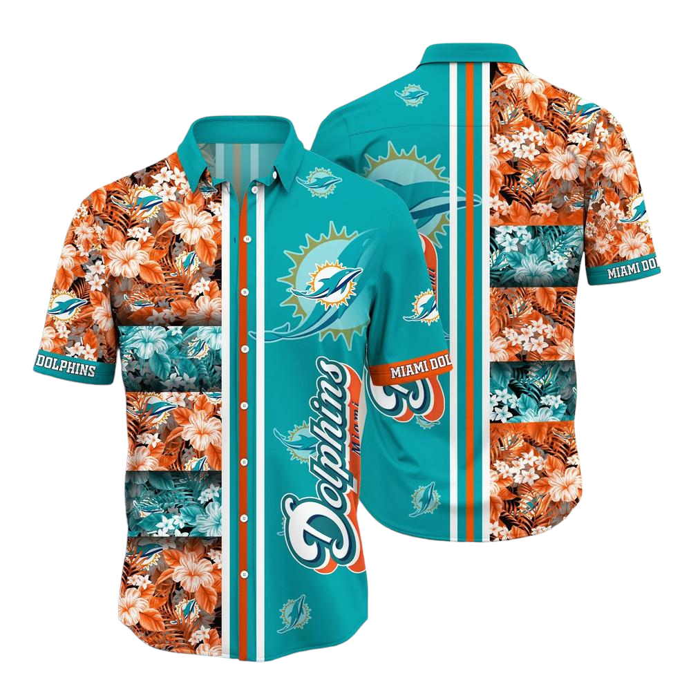 Miami Dolphins NFL Graphic Tropical Pattern Hawaiian Shirt 3D Printed Beach Shirt Summer Gift For Fans