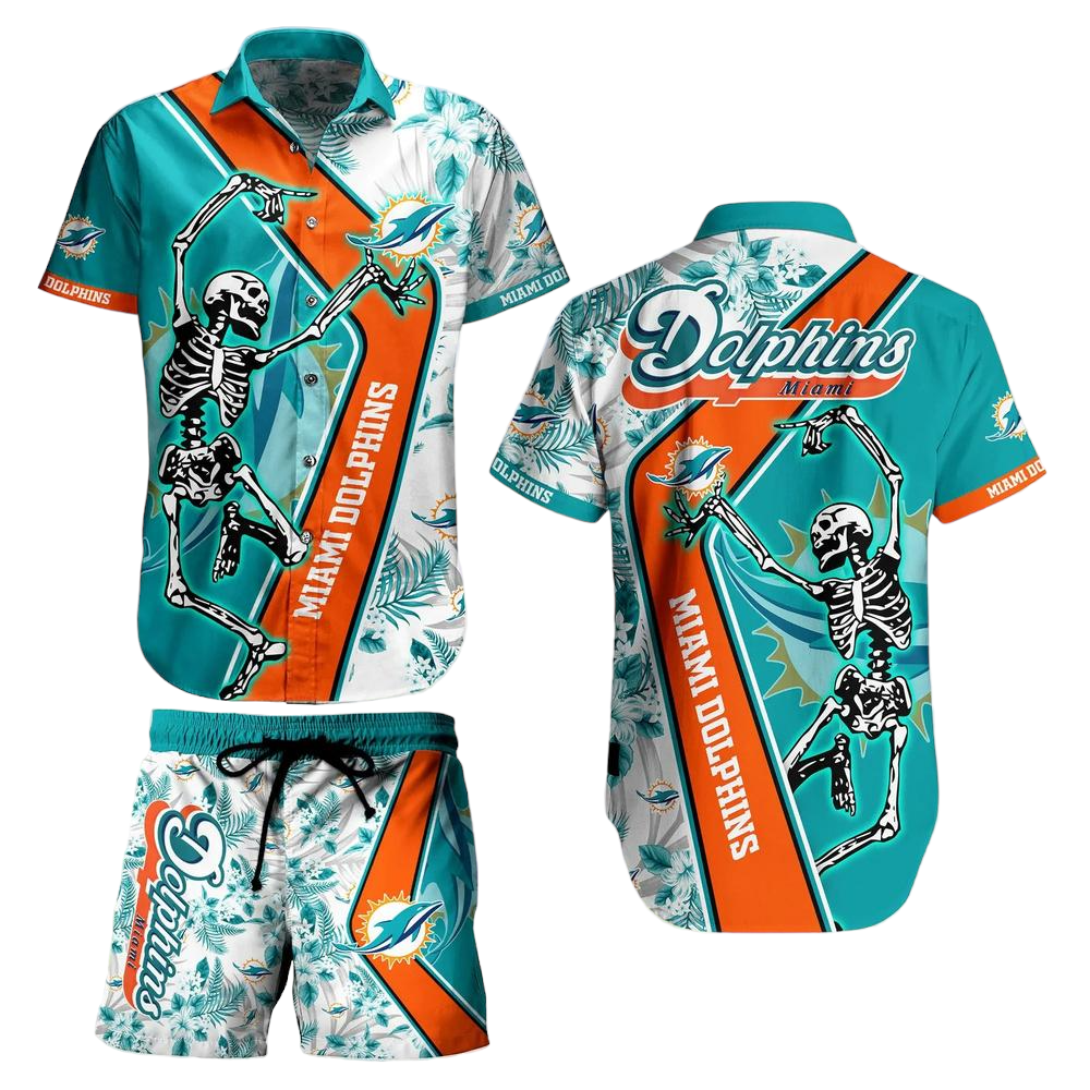 Miami Dolphins NFL Hawaiian Shirt And Short Sekeleton Design Hot Short Styles For Men Women