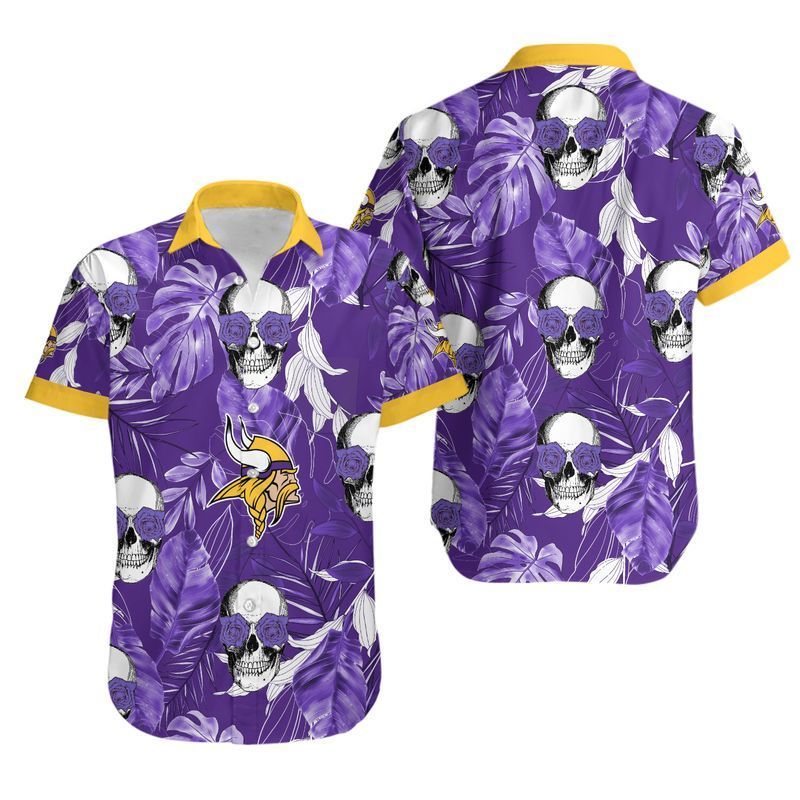 Minnesota Vikings Coconut Leaves And Skulls Hawaii Shirt for Men Women