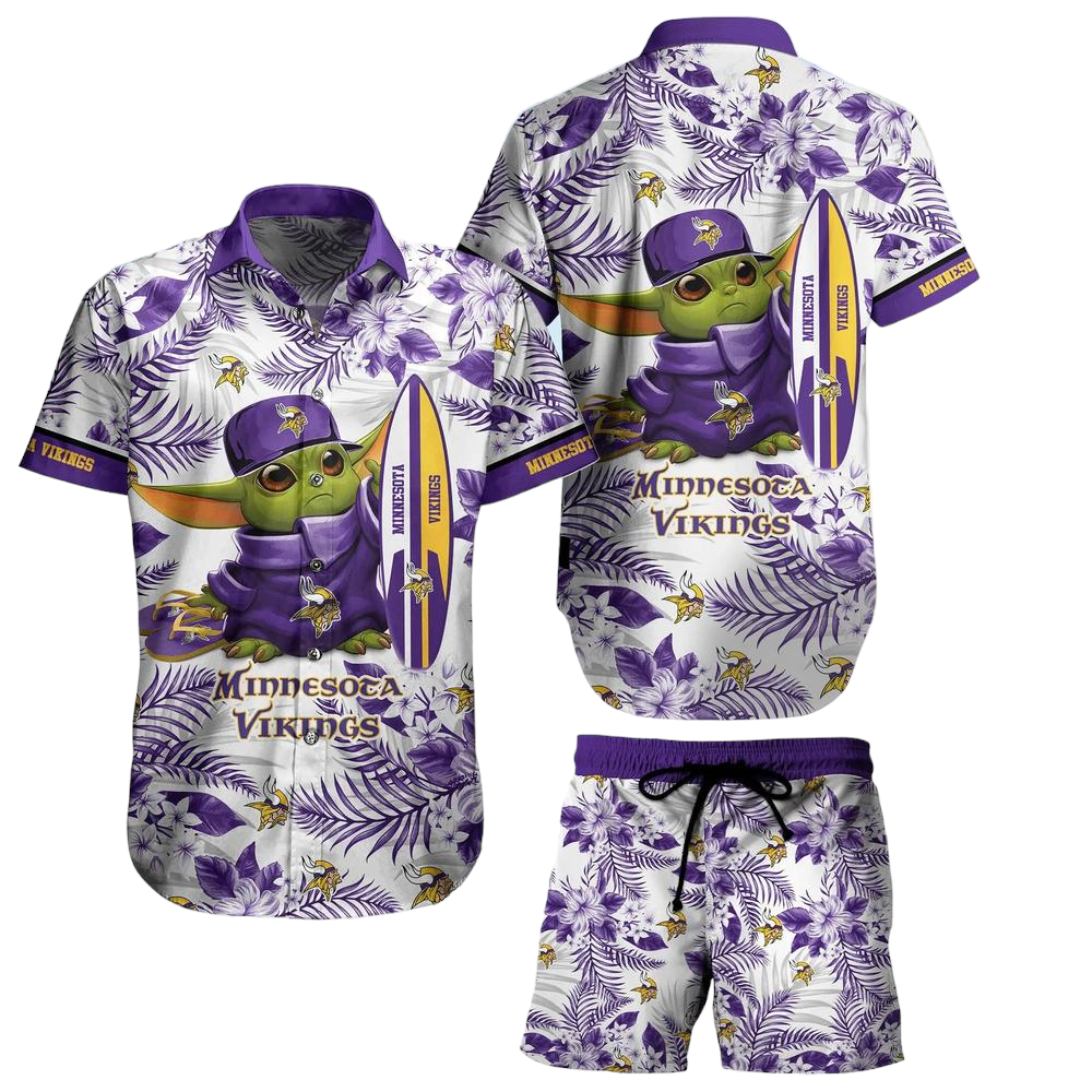 Minnesota Vikings NFL Baby Yoda Hawaiian Shirt And Short Style Tropical Pattern Summer Best Gift For Fan