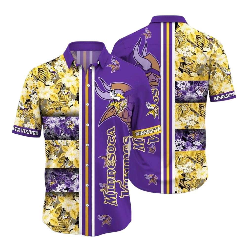 Minnesota Vikings NFL Graphic Tropical Pattern Hawaiian Shirt 3D Printed Beach Shirt Summer Gift For Fans