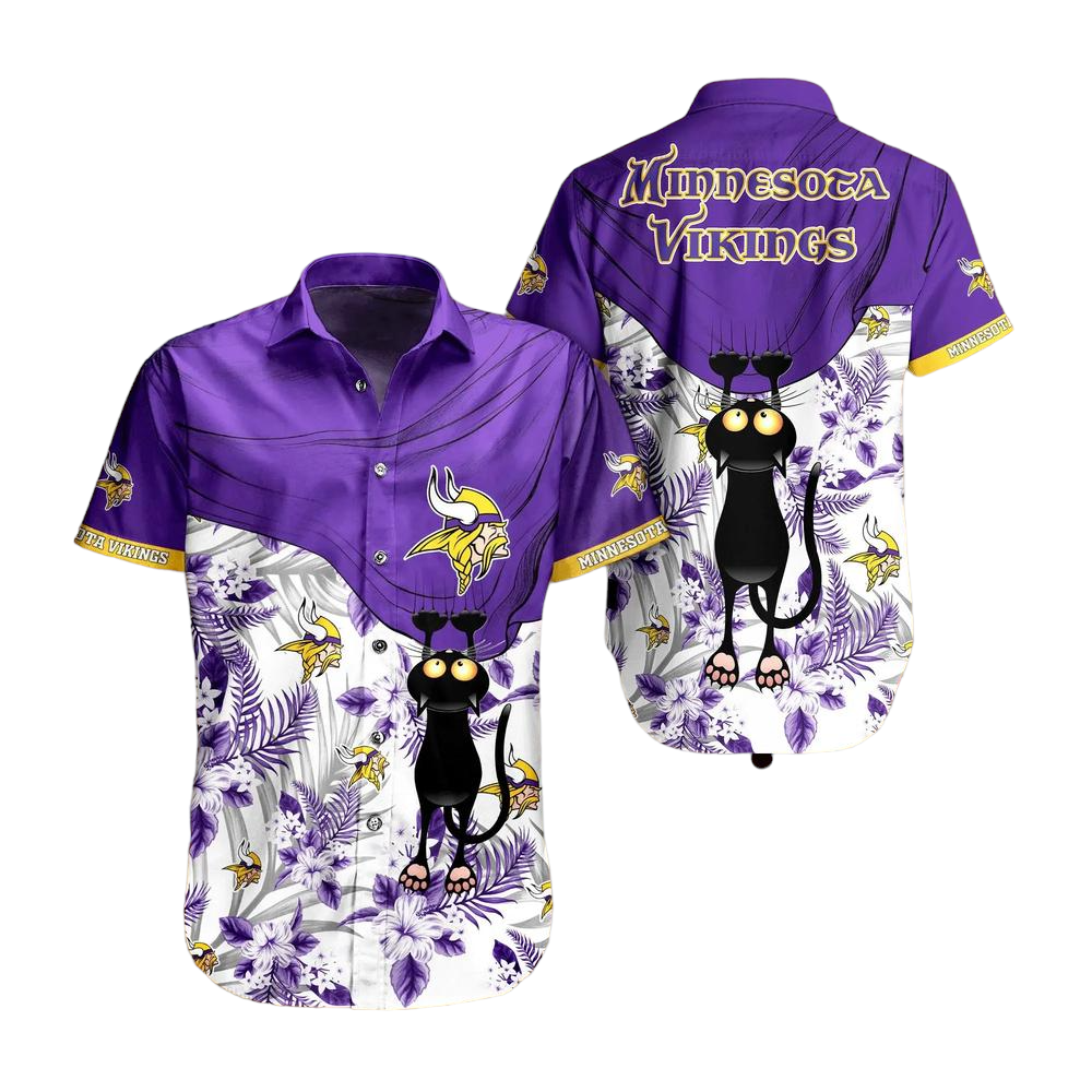 Minnesota Vikings NFL Hawaiian Shirt Black Cat Graphic 3D Printed Hawaii Shirt Short Fan Ever