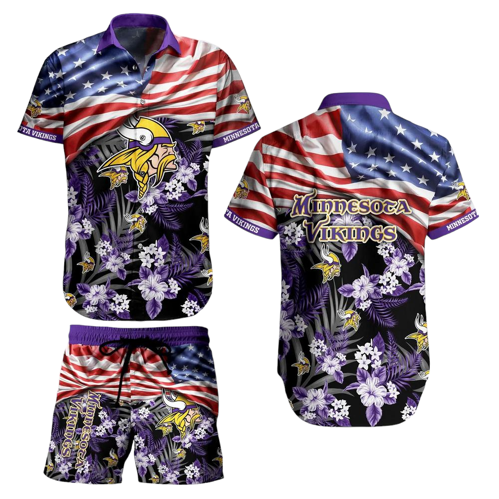 Minnesota Vikings NFL Hawaiian Shirt And Short Summer Tropical Pattern US Flag Best Gift For Sports Enthusiast