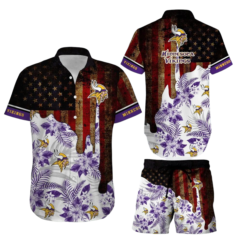 Minnesota Vikings NFL Hawaiian Shirt And Short Summer Vintage US Flag Best Gift For Men Women
