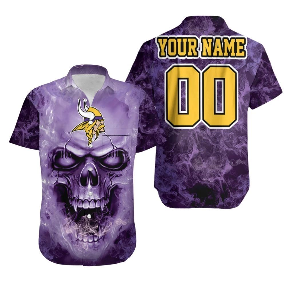 Minnesota Vikings Skull For Vikings Fan 3D Personalized Hawaiian Shirt Aloha Shirt for Men Women Beach Set