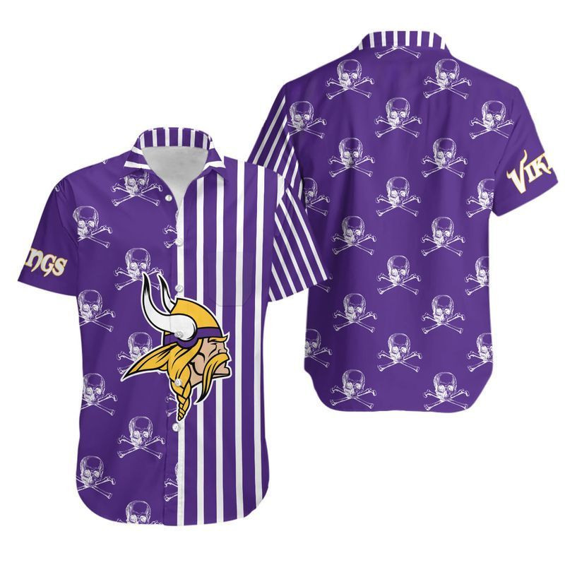 Minnesota Vikings Stripes And Skull Hawaiian Shirt Aloha Shirt for Men Women