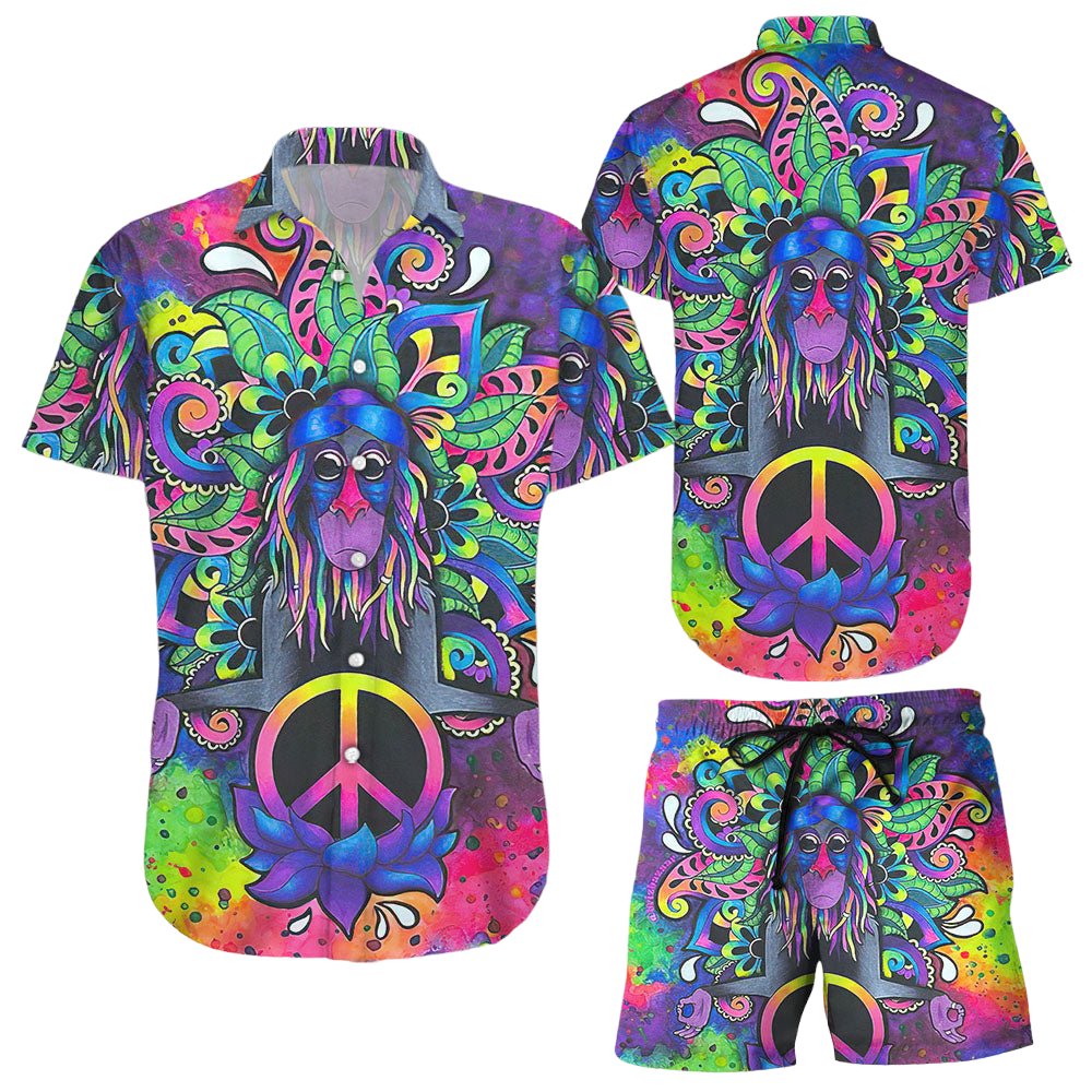 Multicolored Hippie Shirt Monkey Colorful Peaceful Hippie Tropical Hawaiian Shirt Monkey Gifts Women