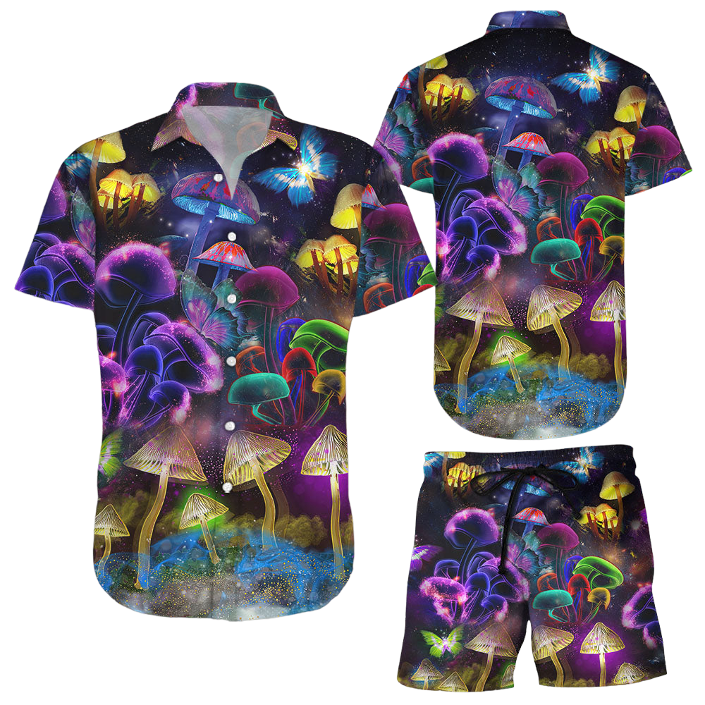 Mushroom Hawaiian Shirt Hippie Mushroom Neon Light Butterfly Aloha Hawaii Shirt Summer Holiday Presents