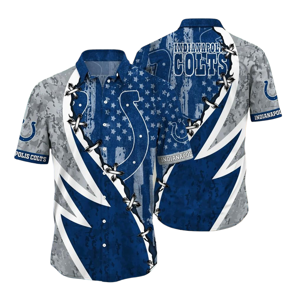 NFL Indianapolis Colts Hawaiian Shirt Graphic American Flag Print This Summer Gift For Fans