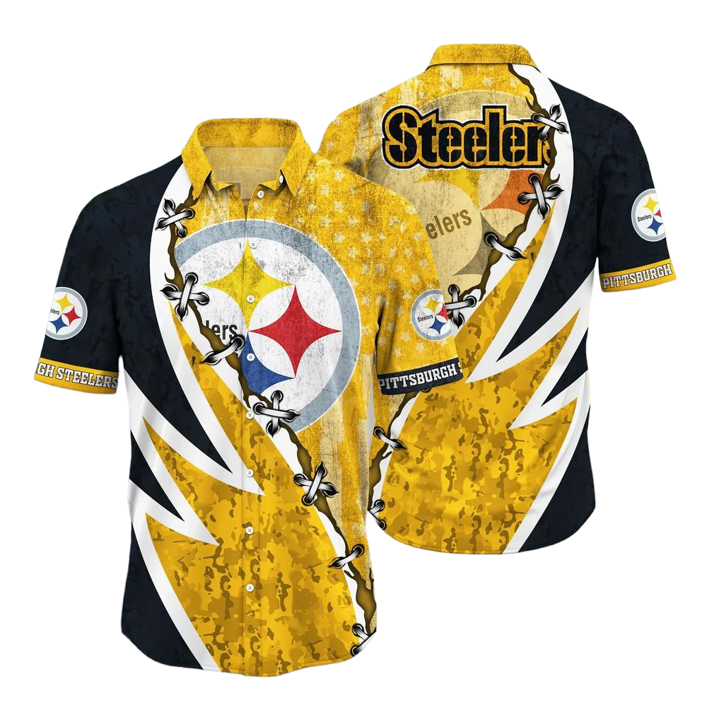 NFL Pittsburgh Steelers Hawaiian Shirt Graphic American Flag Print This Summer Gift For Fans