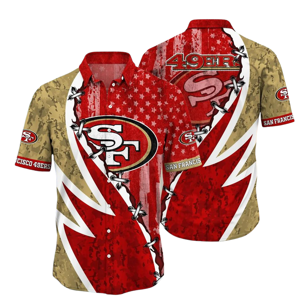 NFL San Francisco 49ers Hawaiian Shirt Graphic American Flag Print This Summer Gift For Fans