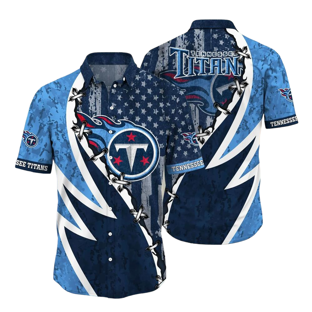 NFL Tennessee Titans Hawaiian Shirt Graphic American Flag Print This Summer Gift For Fans