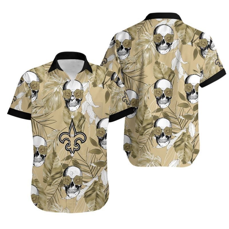 New Orleans Saints Coconut Leaves And Skulls Hawaiian Shirt Aloha Shirt for Men Women