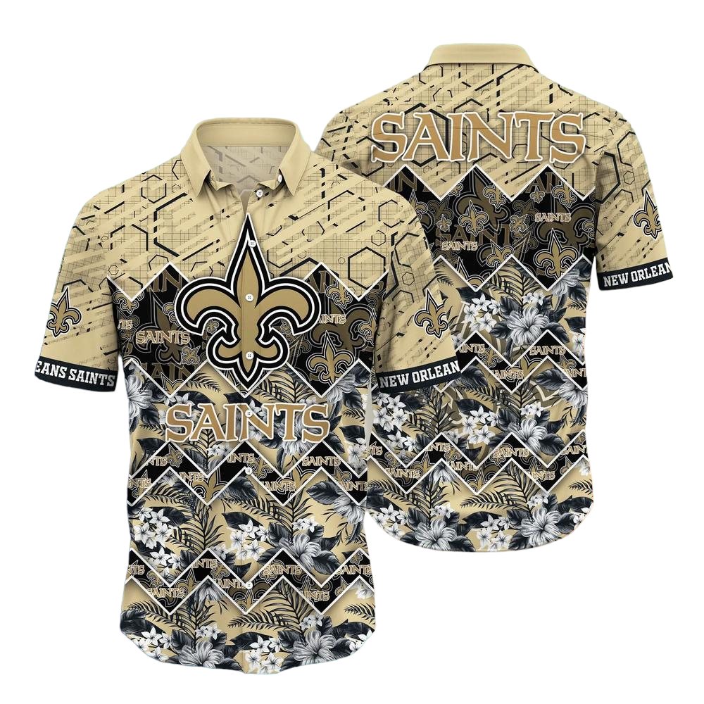 New Orleans Saints NFL Hawaiian Shirt Graphic Tropical Pattern 3D Printed Beach Shirt Summer Gift For Fan