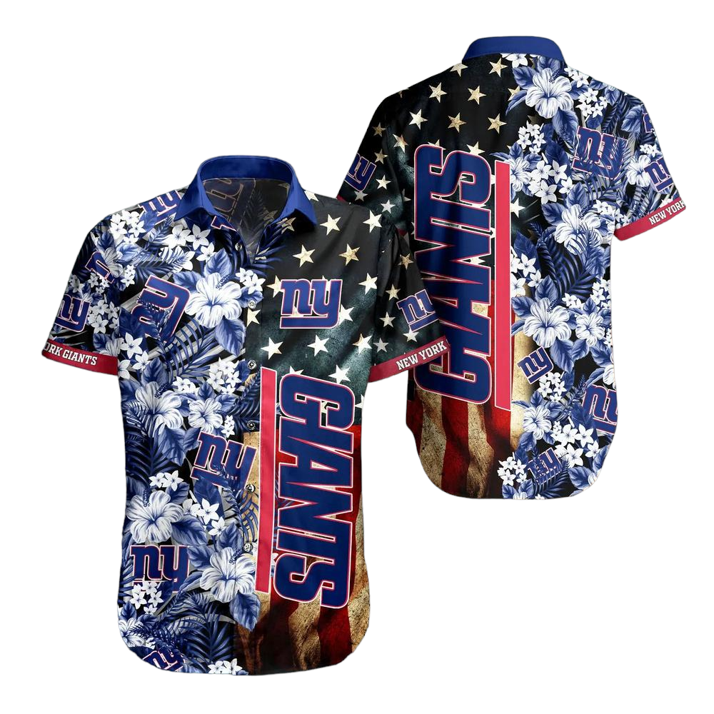 New York Giants NFL Graphic US Flag Flower Hawaiian Shirt New Trends Summer Gift Ever Fans
