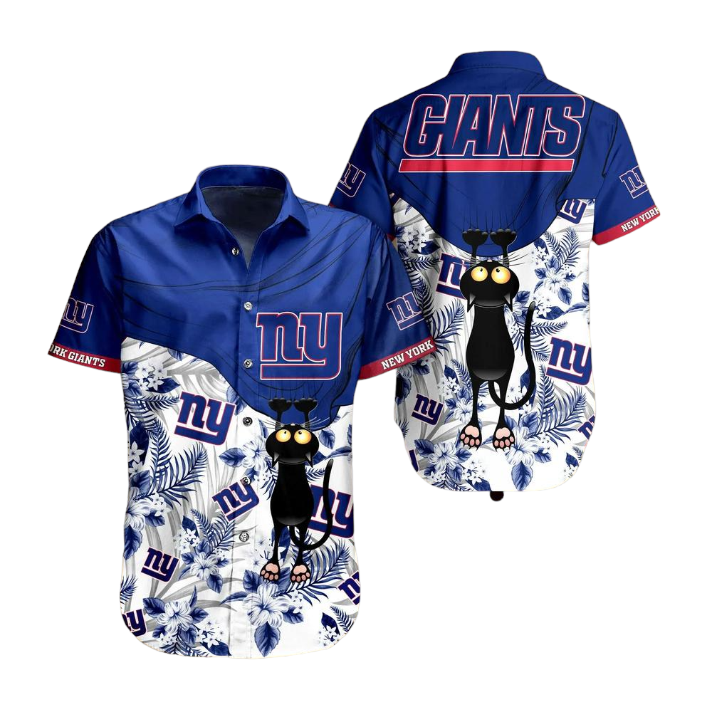 New York Giants NFL Hawaiian Shirt Black Cat Graphic 3D Printed Hawaii Shirt Short Fan Ever