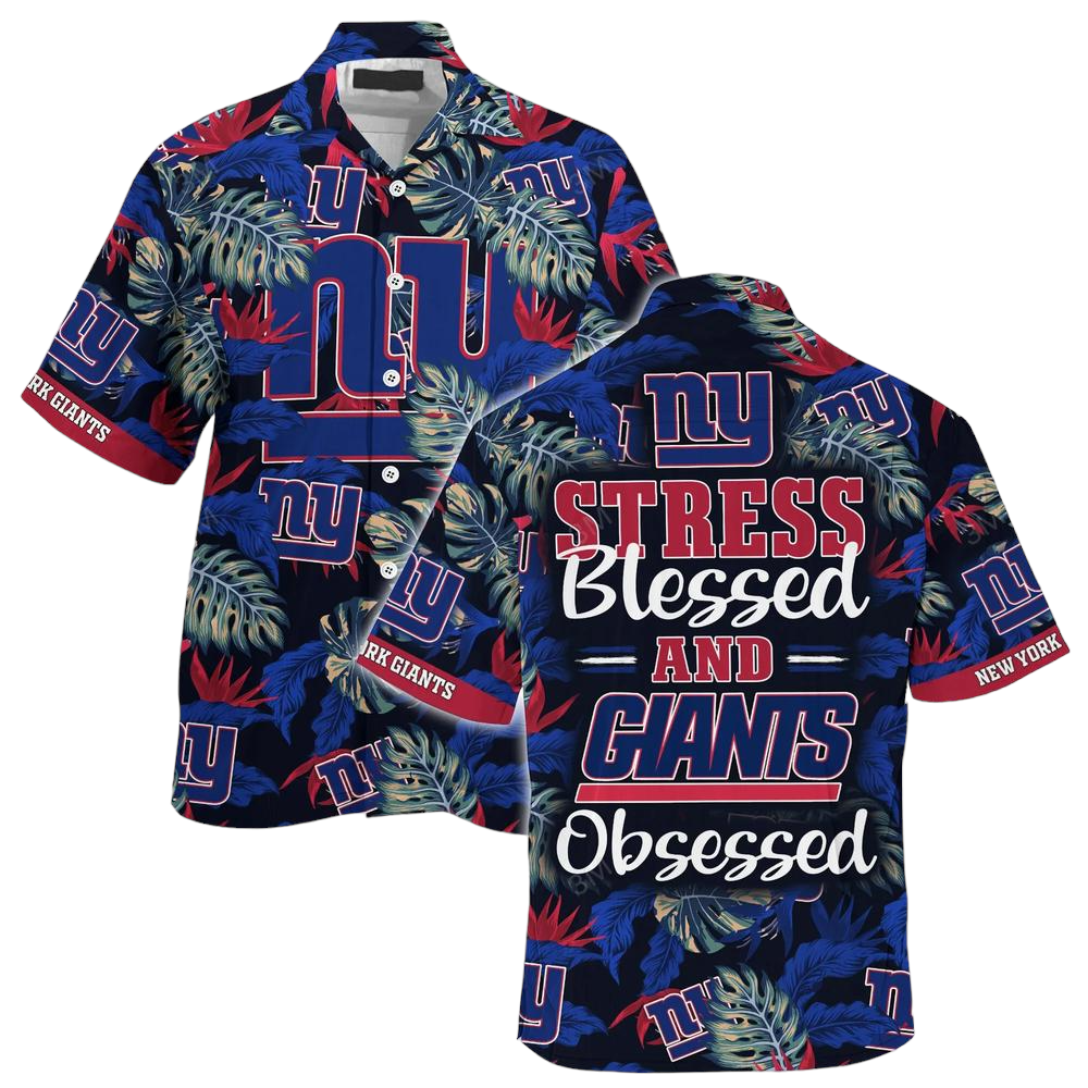 New York Giants NFL Hawaiian Shirt Stress Blessed Obsessed Summer Beach Shirt Gift For Fans Giants