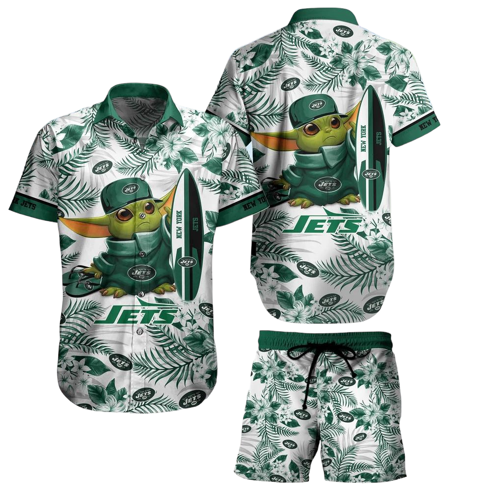 New York Jets NFL Baby Yoda Hawaiian Shirt And Short Style Tropical Pattern Summer Best Gift For Fan