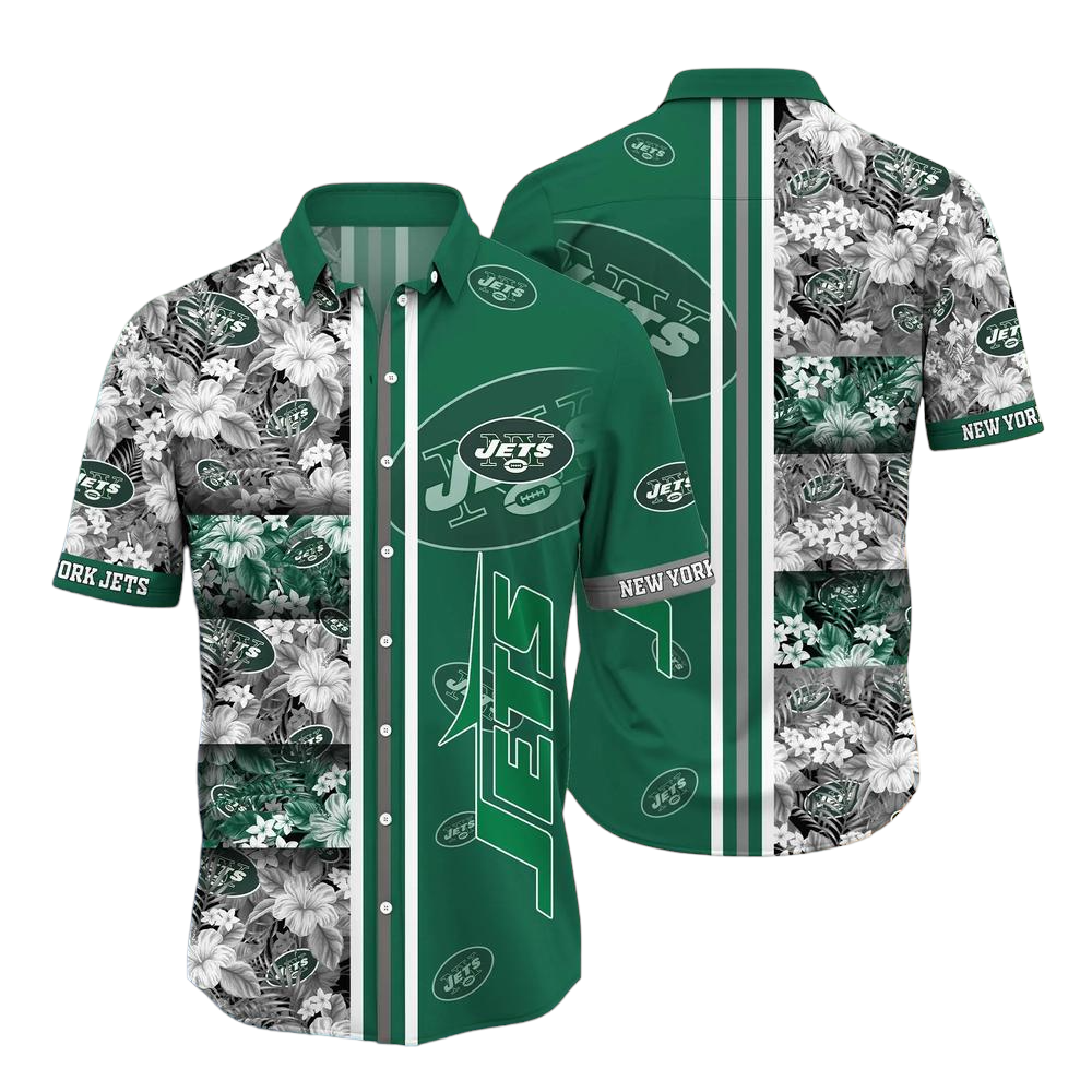 New York Jets NFL Graphic Tropical Pattern Hawaiian Shirt 3D Printed Beach Shirt Summer Gift For Fans