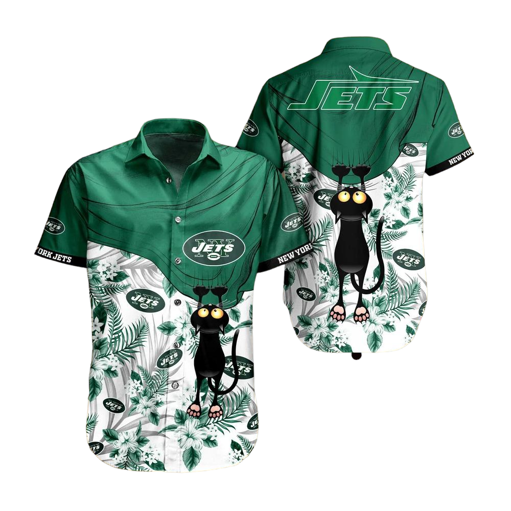 New York Jets NFL Hawaiian Shirt Black Cat Graphic 3D Printed Hawaii Shirt Short Fan Ever