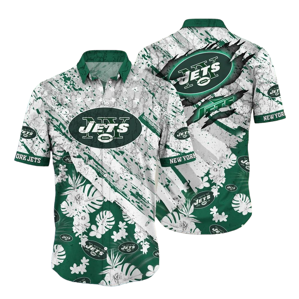 New York Jets NFL Hawaiian Shirt Floral Print American Flag Beach Shirt Short Style Summer