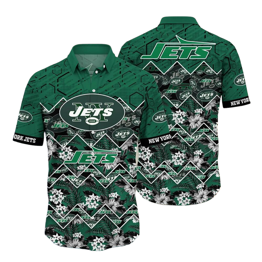 New York Jets NFL Hawaiian Shirt Graphic Tropical Pattern 3D Printed Beach Shirt Summer Gift For Fan