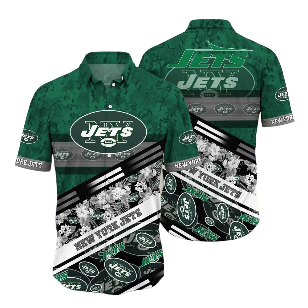 New York Jets NFL Hawaiian Shirt Graphic Tropical Pattern 3D Printed Beach Shirt Summer Gift For Fans