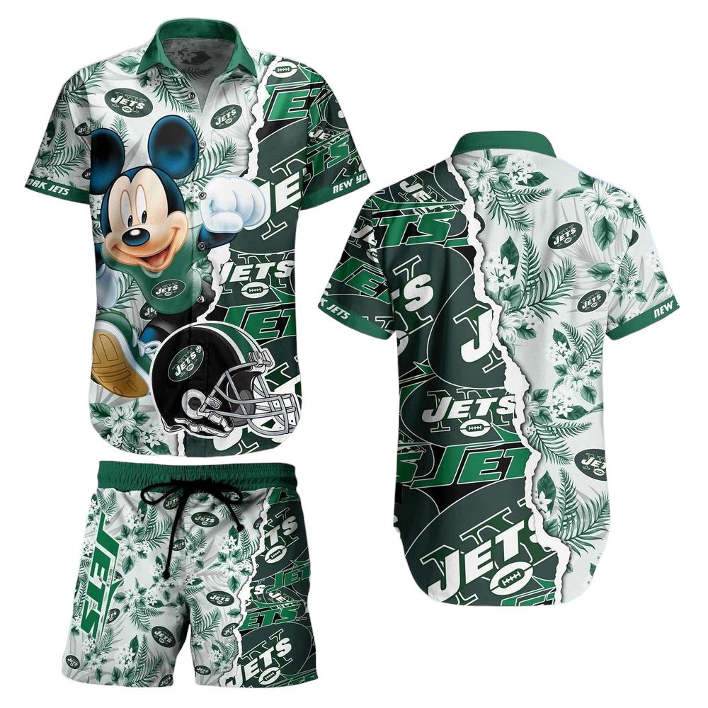 New York Jets NFL Hawaiian Shirt And Short Mickey Graphic Tropical 3D Printed Gift For Men Women