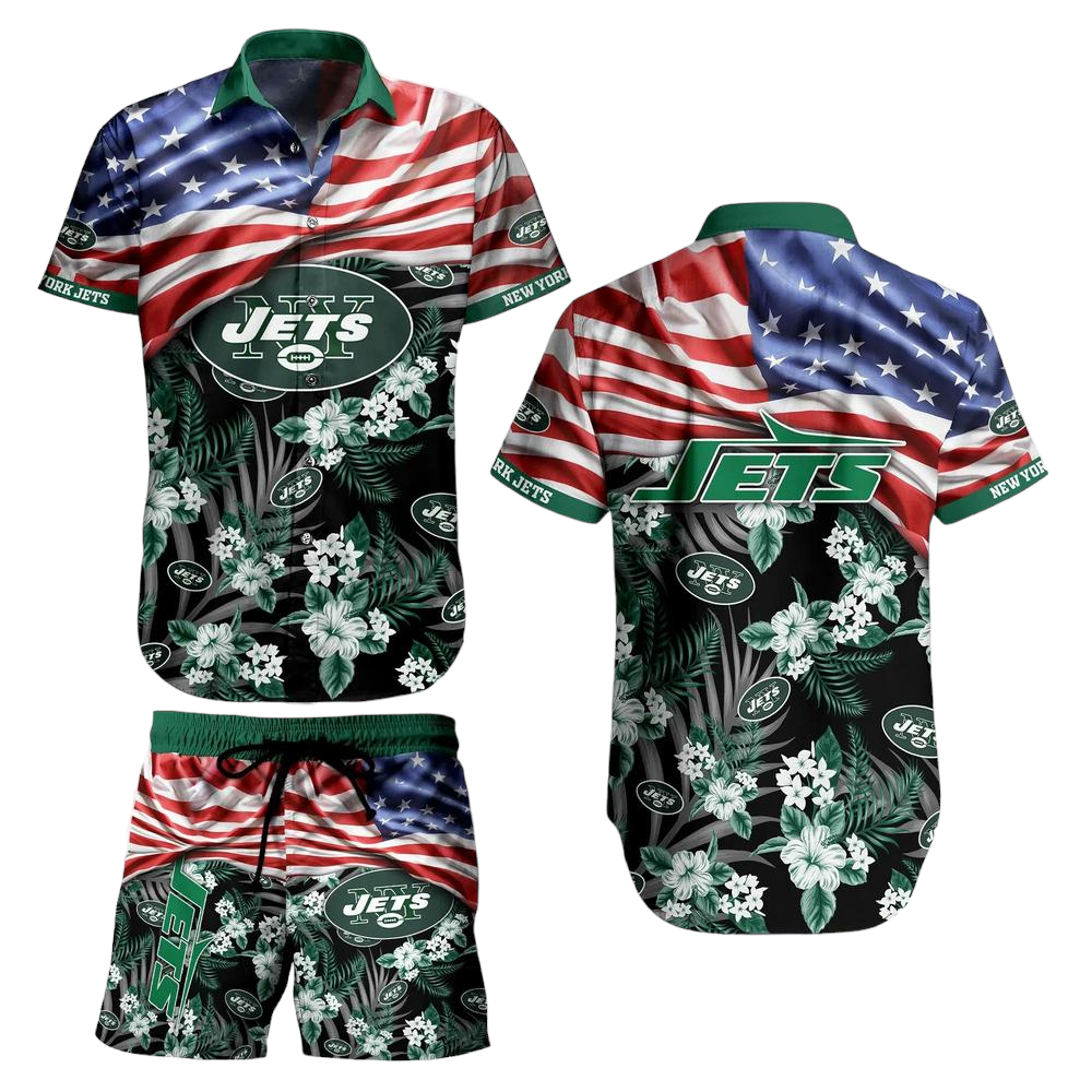 New York Jets NFL Hawaiian Shirt And Short Summer Tropical Pattern US Flag Best Gift For Sports Enthusiast