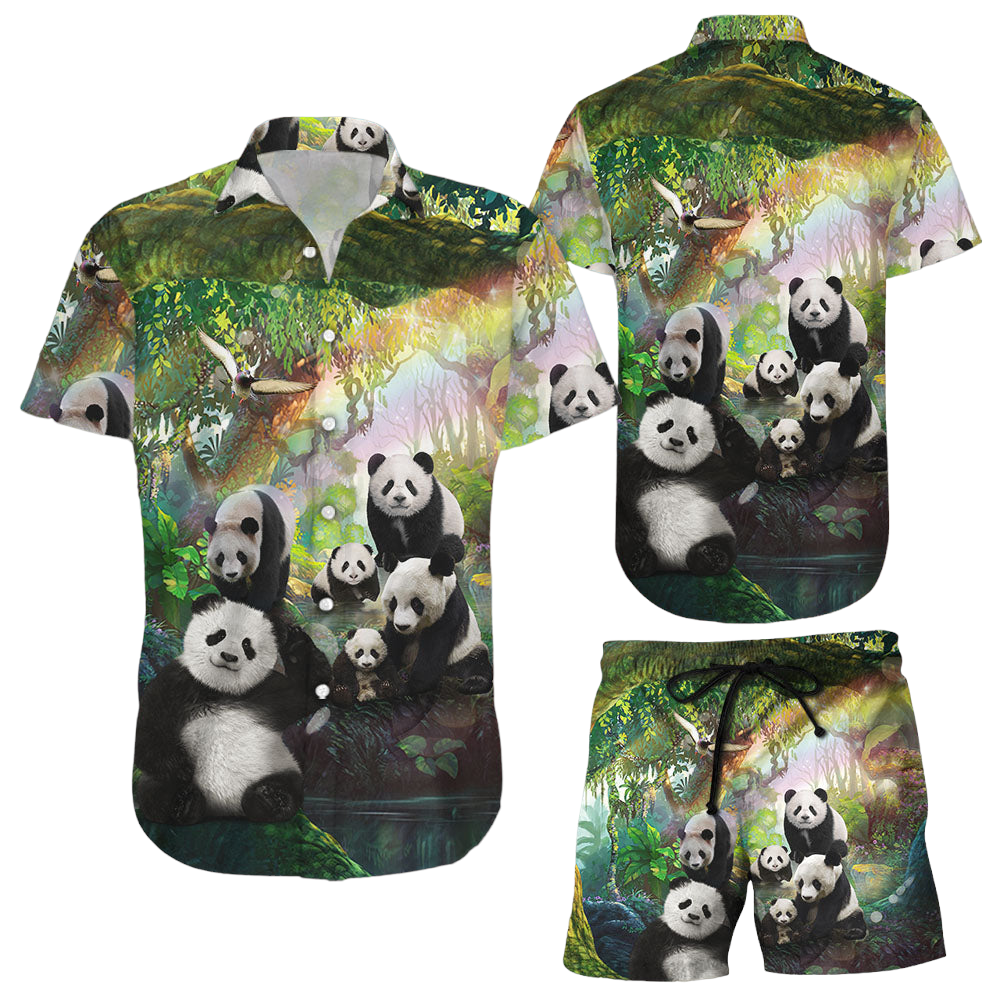 Panda Bear Shirt Family Panda In The Green Forest Hawaiian Shirts Gift For Panda Lovers