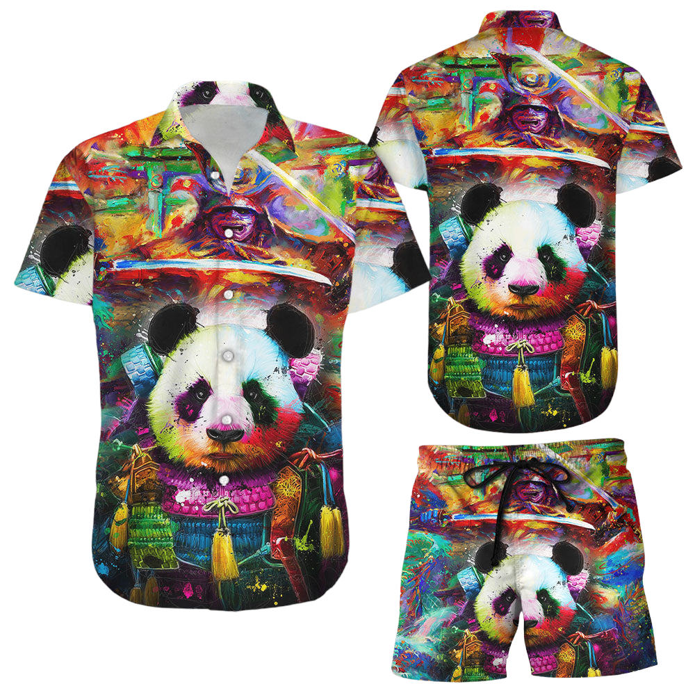 Panda Hawaiian Shirt Panda Samurai Colorful Button Down Shirt Gift For Panda Lovers