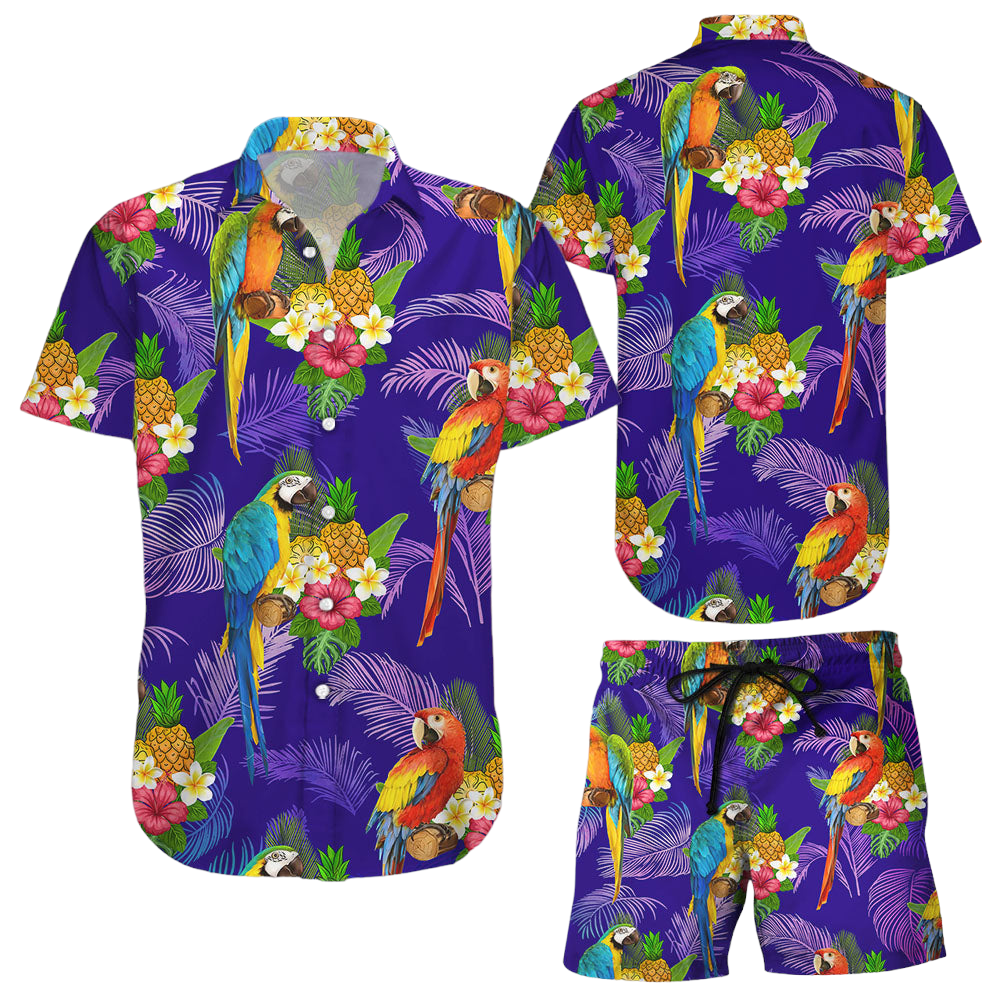 Parrots Hawaiian Shirt Parrots Palmshadow On Purple Background Button Down Shirts Hawaii Gift