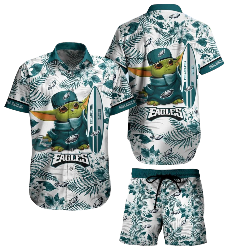 Philadelphia Eagles NFL Baby Yoda Hawaiian Shirt And Short Style Tropical Pattern Summer Best Gift For Fan