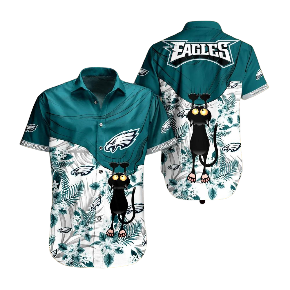 Philadelphia Eagles NFL Hawaiian Shirt Black Cat Graphic 3D Printed Hawaii Shirt Short Fan Ever