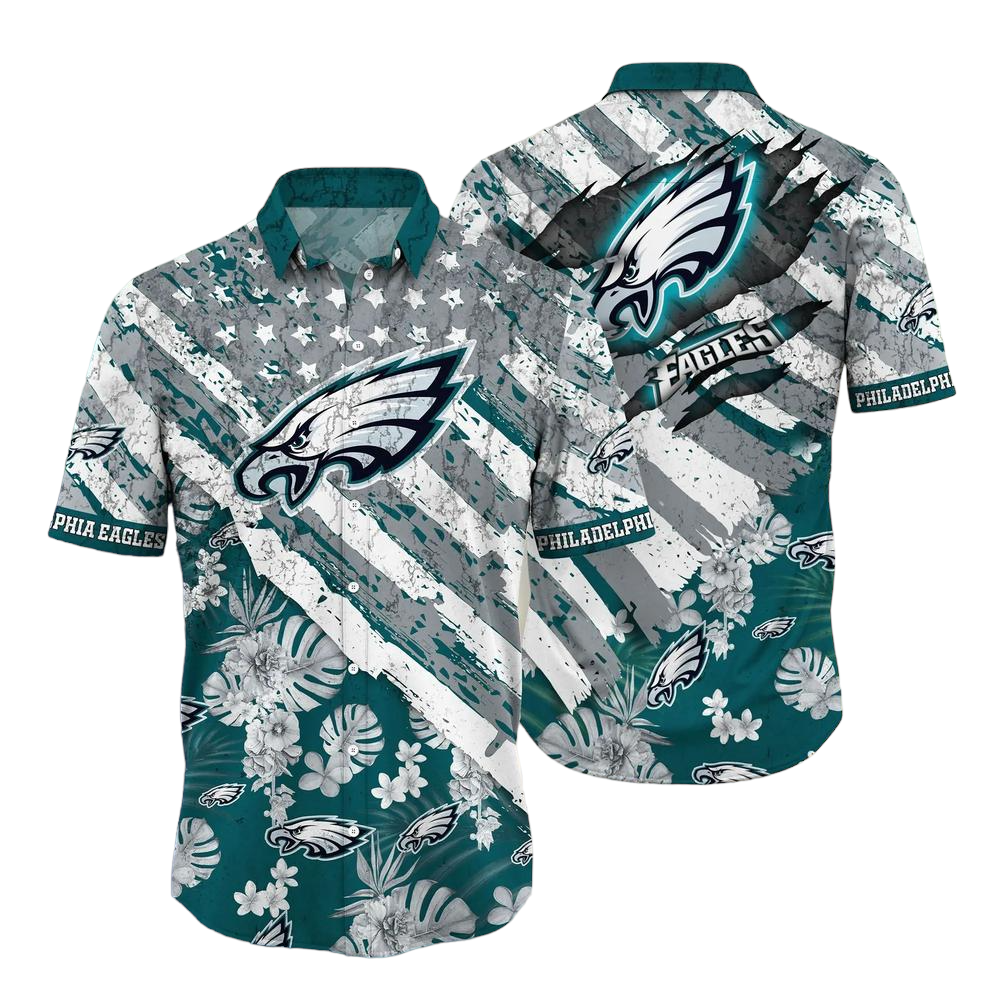 Philadelphia Eagles NFL Hawaiian Shirt Floral Print American Flag Beach Shirt Short Style Summer