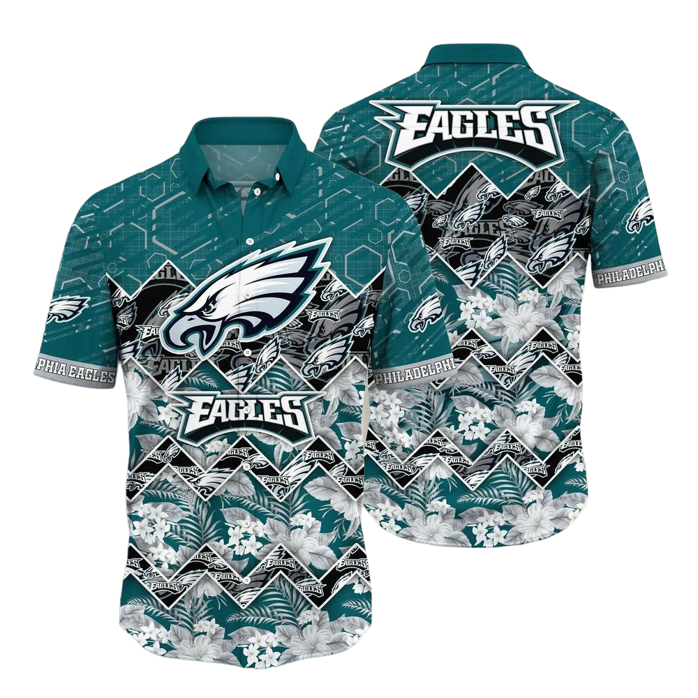 Philadelphia Eagles NFL Hawaiian Shirt Graphic Tropical Pattern 3D Printed Beach Shirt Summer Gift For Fan