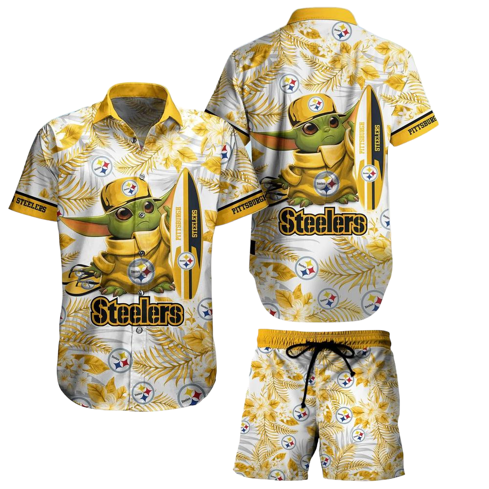 Pittsburgh Steelers NFL Baby Yoda Hawaiian Shirt And Short Style Tropical Pattern Summer Best Gift For Fan