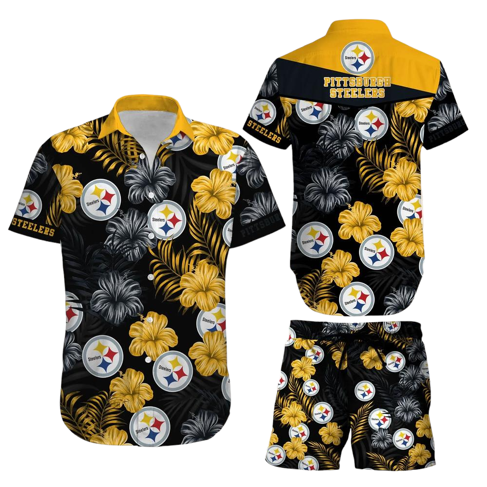 Pittsburgh Steelers NFL Football Hawaiian Shirt Short Summer With Flower Graphic Retro Sunset Hawaii