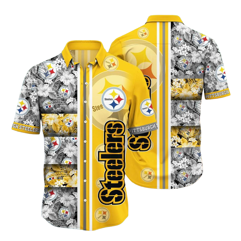 Pittsburgh Steelers NFL Graphic Tropical Pattern Hawaiian Shirt 3D Printed Beach Shirt Summer Gift For Fans