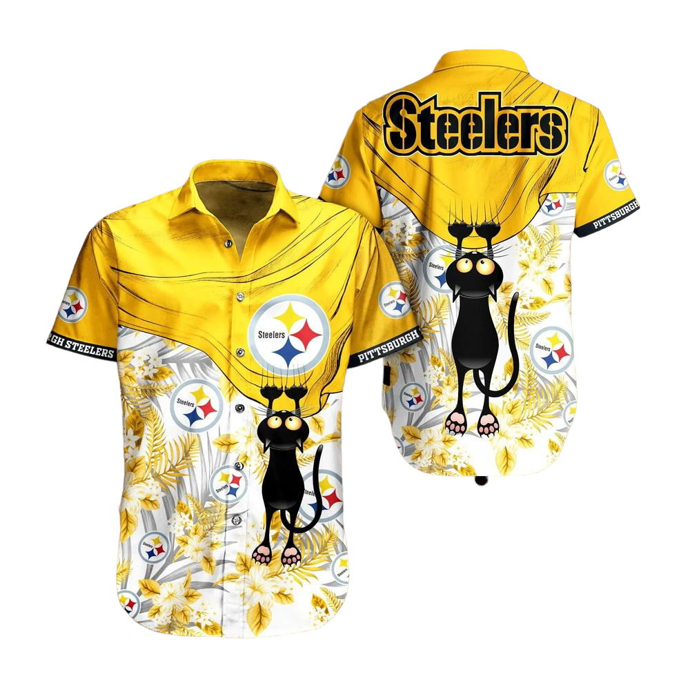 Pittsburgh Steelers NFL Hawaiian Shirt Black Cat Graphic 3D Printed Hawaii Shirt Short Fan Ever